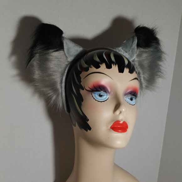 Gray Black Furry Fox Ears Headband Earmuffs Cosplay Costume Accessory - Picture 4 of 7